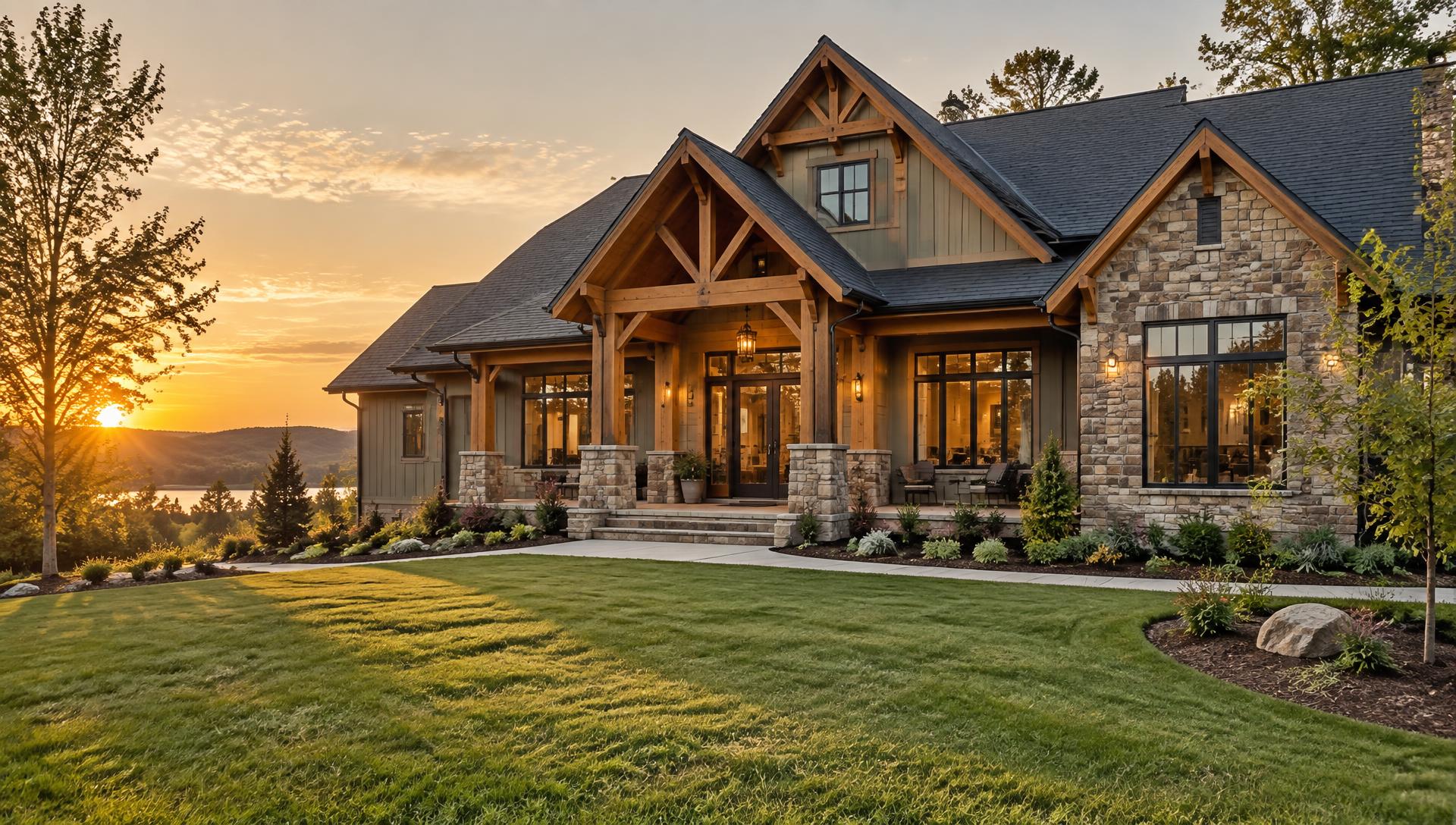 Custom craftsman home at sunset in Greenville, SC